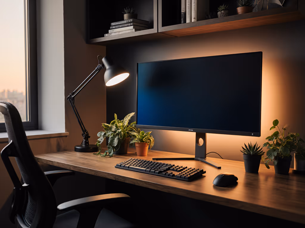 Workspace Mood Lighting & Desk Plants: Focus Boost