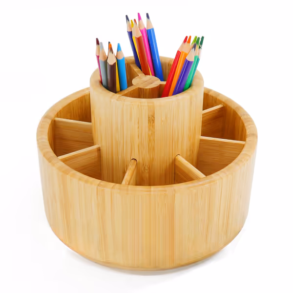 Utoplike Bamboo Rotating Desk Organizer
